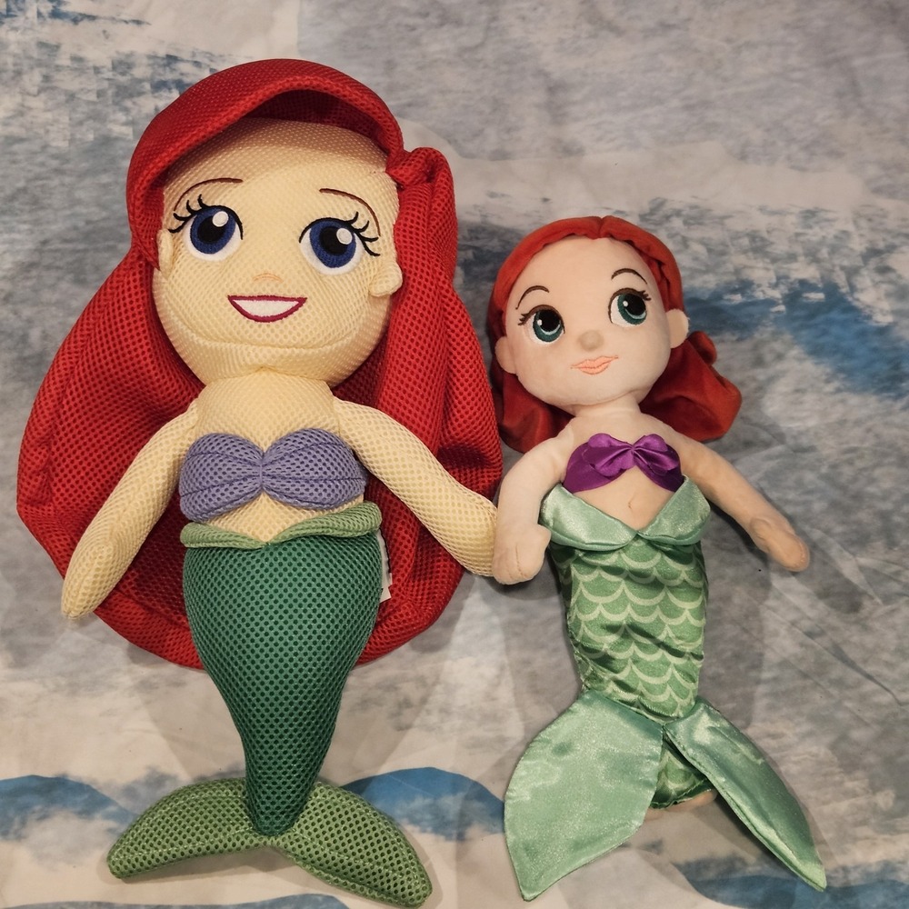 Disney Ariel Aquapal Bath Pool Plush + Soft Plush Doll Bundle Little Mermaid 2pc
